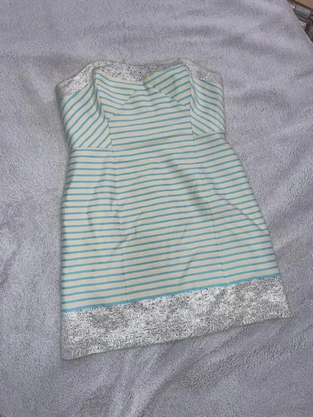 Lilly Pulitzer Cream and blue stripped Dress and Silver Trim